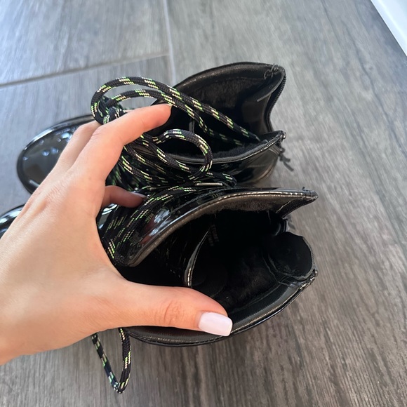 Stuart Weitzman Patent Lace Up Combat Boots, Size 7 - Picture 3 of 4